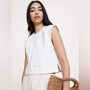 TOP-STITCHED DENIM TOP